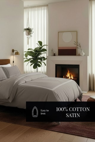 Parure copripiumino in raso di cotone 80 fili/cm² Annecy - Bianco e taupe