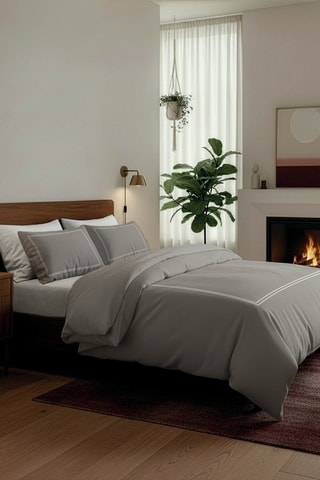 Parure copripiumino in raso di cotone 80 fili/cm² Annecy - Bianco e taupe