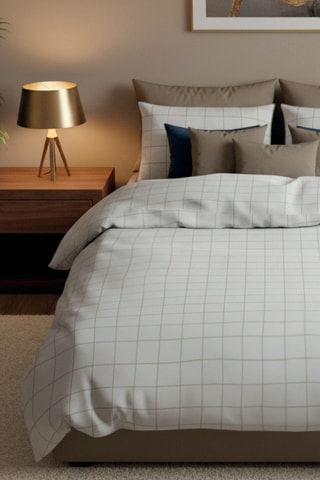 Parure copripiumino in raso di cotone 80 fili/cm² Carreaux minimalistes - Bianco e taupe