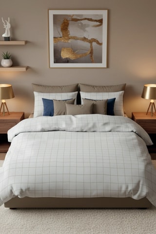 Parure copripiumino in raso di cotone 80 fili/cm² Carreaux minimalistes - Bianco e taupe