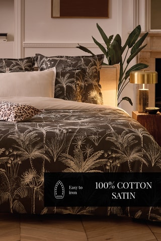 Parure copripiumino in raso di cotone 80 fili/cm² Fauve - Nero e bianco