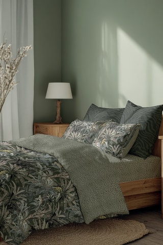 Parure copripiumino in raso di cotone 80 fili/cm² Safari Botanique - Kaki e celeste