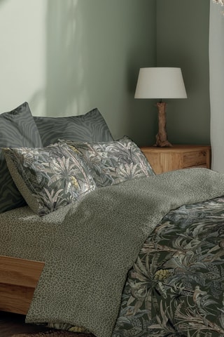 Parure copripiumino in raso di cotone 80 fili/cm² Safari Botanique - Kaki e celeste