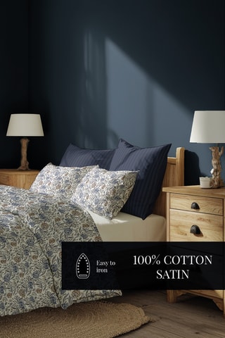 Parure copripiumino in raso di cotone 80 fili/cm² Renaissance antique - Bianco e cobalto