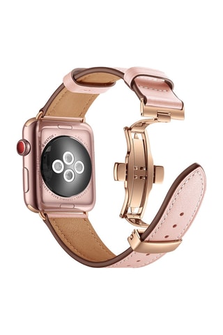 Cinturino in vera pelle con cinghia pieghevole per Apple Watch 42/44/45 mm - Rosa