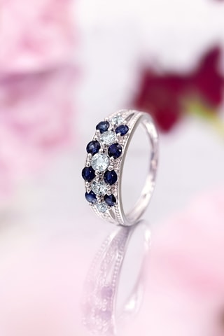 Anello Tamsui - Oro bianco, diamanti, zaffiri e topazio