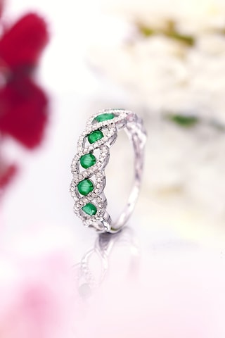 Anello Green Tarlac - Oro bianco, diamanti e smeraldi
