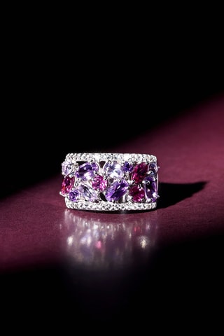 Bague - Or blanc, améthyste, rhodolite, et topaze