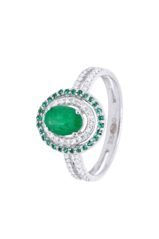 Bague Dara - Or blanc, diamants et émeraudes
