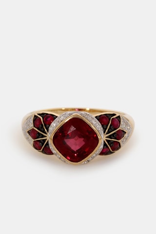 Bague Yassmine - Or jaune, diamants, rubis et grenat