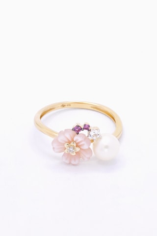 Bague Meira - Or jaune, diamant, saphirs et nacre