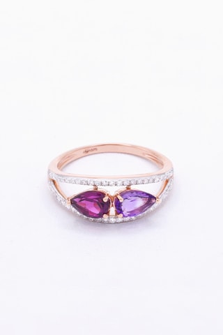 Ring Lizbeth - Roségoud, Diamanten, Amethist en Rhodoliet