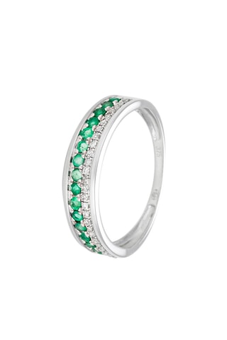 Bague Double voie - Or blanc, diamants et émeraude