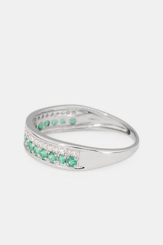 Bague Double voie - Or blanc, diamants et émeraude
