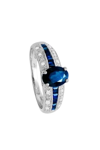 Bague - 
Or blanc, saphirs et diamants