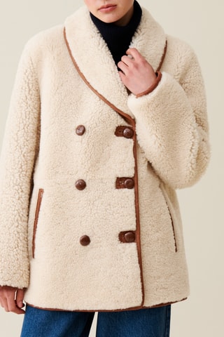 Manteau réversible en cuir - Ecru et marron