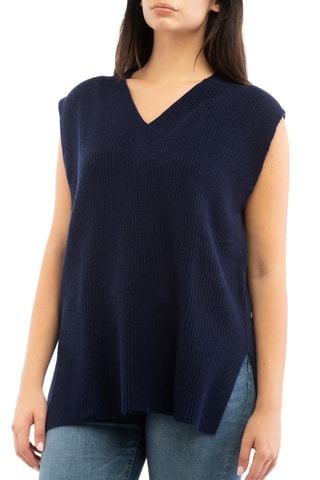 Top en laine et cachemire - Bleu marine