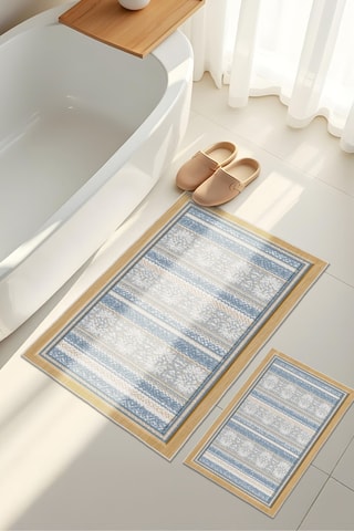 2 alfombras de baño - Azul ­- 50 x 60/60 x 100 cm