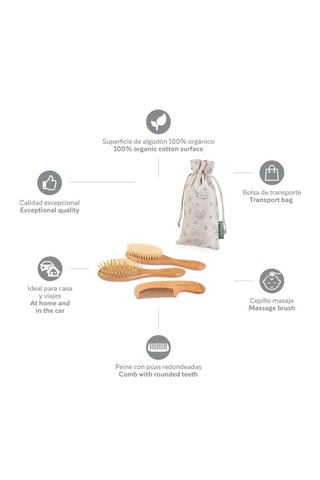Coffret soin cheveux pour bébé en bois et coton biologique - 3 produits - Dès la naissance