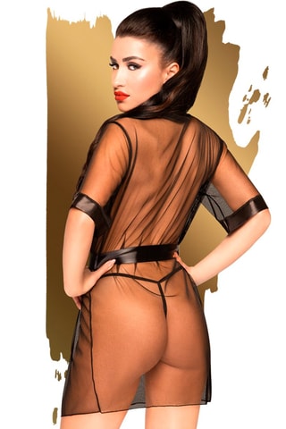 Déshabillé et ceinture satinée Midnight Mirage - Noir