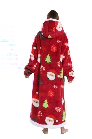 Maglia plaid lunga con cappuccio - Rosso