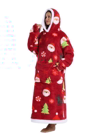 Maglia plaid lunga con cappuccio - Rosso