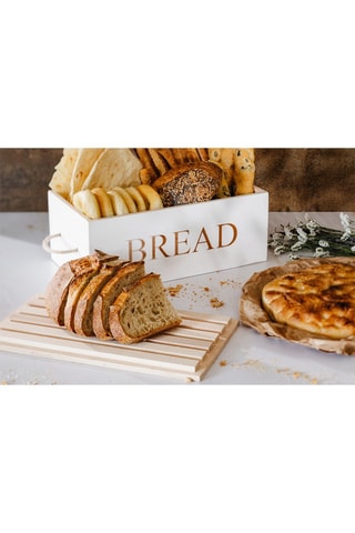 Beukenhouten Broodtrommel en Snijplank StoneWhite 35 x 20 x 14 cm