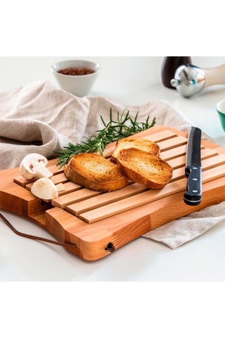 Beukenhouten Snijplank met Kruimelvanger en Mes van Roestvrij Staal- 36 x 26 x 3 cm