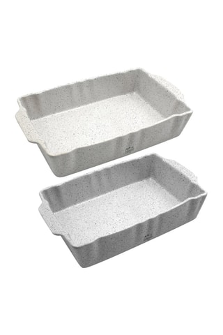 2 Aardewerk Ovenschalen Stonewhite - 34 x 22 x 7 cm en 30,5 x 18,5 x 6 cm