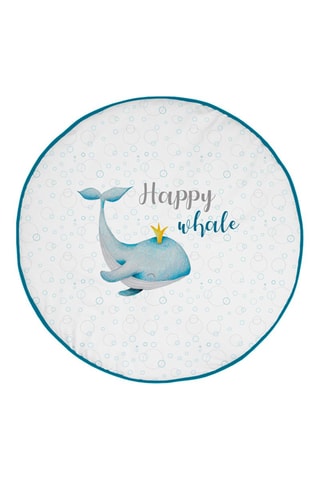 Tapis premier pas Happy Whale - 
Blanc et bleu - 90 x 90 x 2 cm