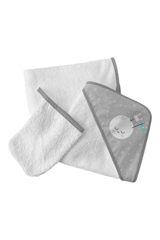 Sortie de bain et gant de toilette Space Rabbit - 
Gris et blanc- 75 x 75 cm