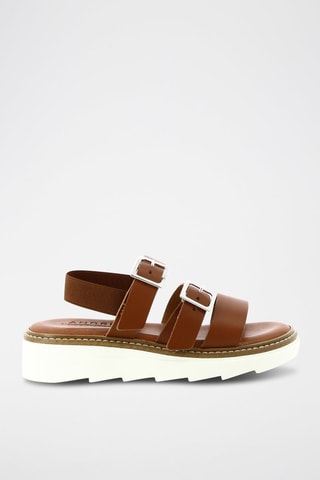 Leren Sandalen met Sleehak Fiona - Camel