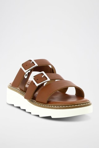 Leren Sandalen met Sleehak Fiona - Camel
