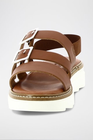 Leren Sandalen met Sleehak Fiona - Camel