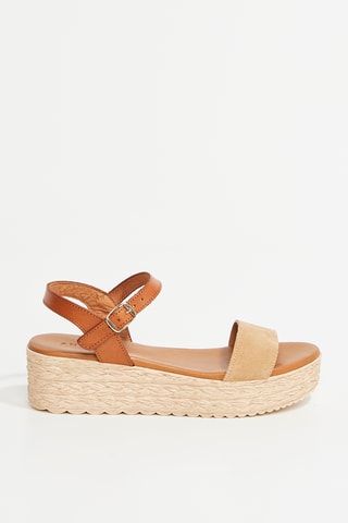 Sandalias de piel de serraje de cuña Ines - Marrón