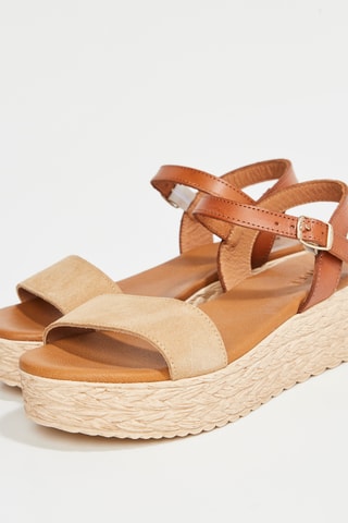 Sandalias de piel de serraje de cuña Ines - Marrón