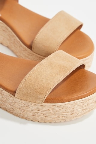 Sandalias de piel de serraje de cuña Ines - Marrón