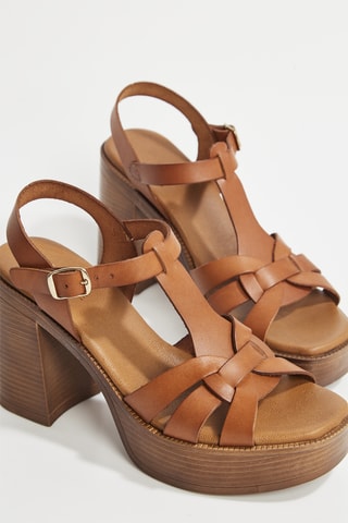 Sandalias de piel de tacón Madeline - Marrón