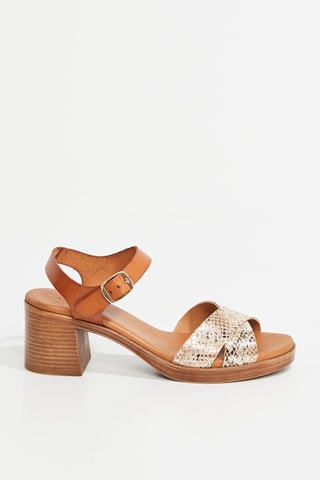 Sandales à talons en cuir Tara - Camel et argenté