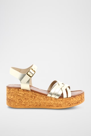 Leren Sandalen met Sleehak Elisa - Goudkleurig