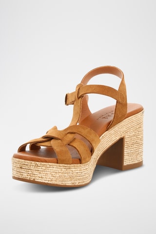 Sandalias de piel de serraje de tacón Nour 6 - Camel