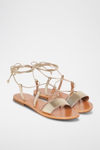 Geitenleren Romeinse Sandalen Cobalt - Goudkleurig