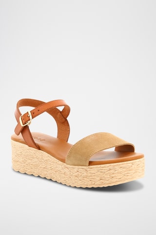 Sandalias de piel de cuña Ines - Camel