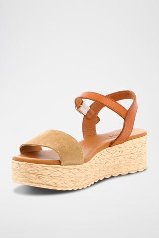 Sandalias de piel de cuña Ines - Camel