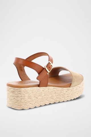 Sandalias de piel de cuña Ines - Camel