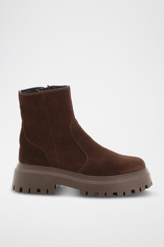 Splitnubuck Platform Enkellaarzen Leopie - Bruin