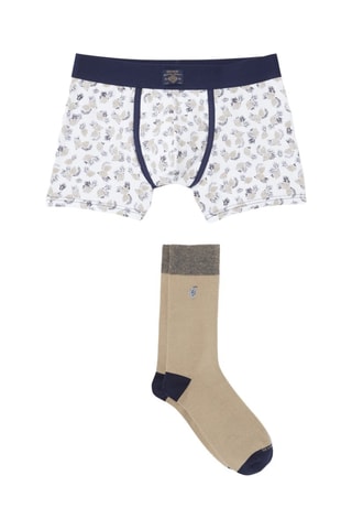 Bóxer y calcetines - Beige y azul marino