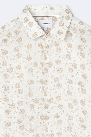 Camisa slim fit de lino - Marfil