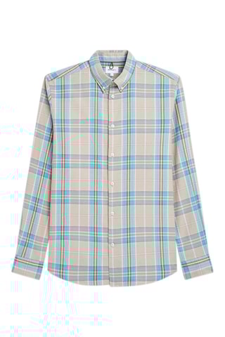 Camisa slim fit - Beige y turquesa