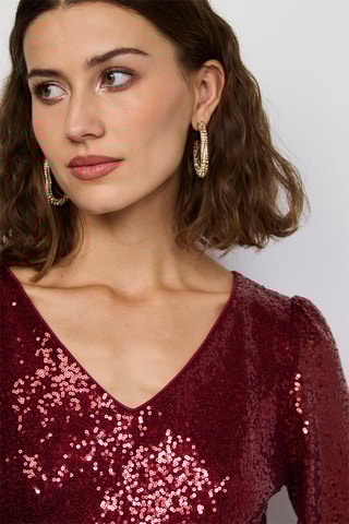 Lange Jurk - Blauw - Bordeauxrood